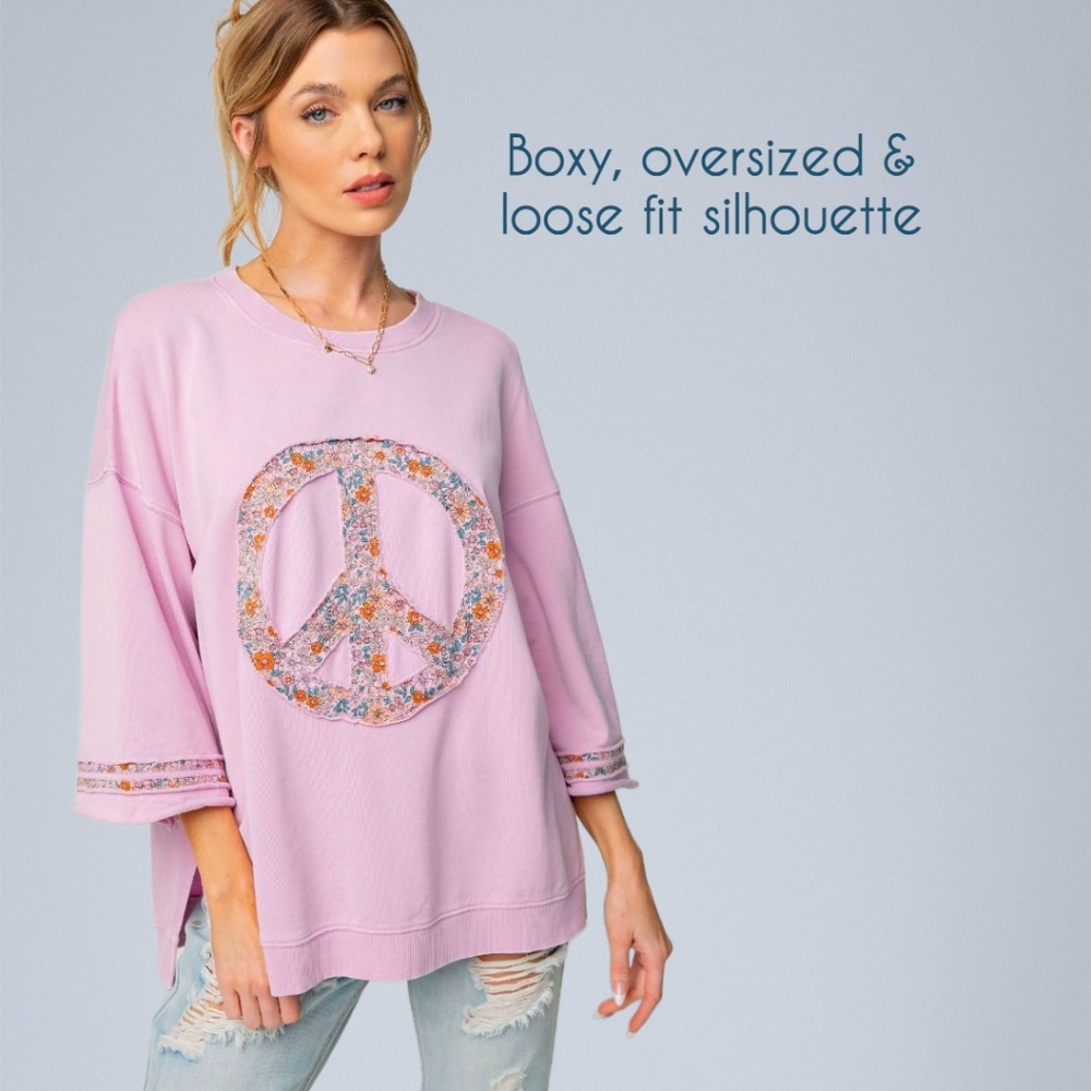 EASEL "Peace Petals" Mineral Washed Cotton Side Slits Peace Sign Patch Raw Seams - Picture 4 of 11